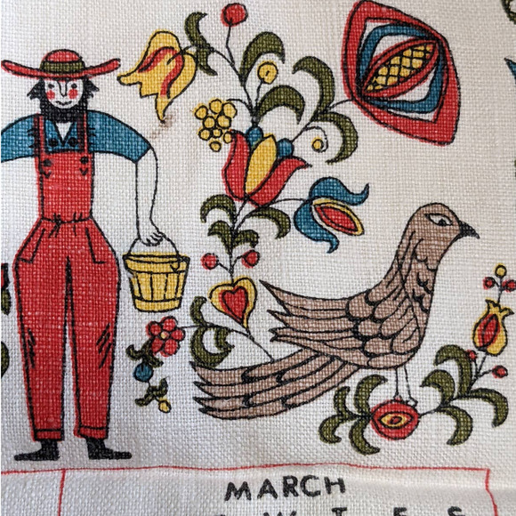 Vintage 60's Pennsylvania Dutch Style 1967 Calendar Linen Tea Towel with Sayings - Picture 5 of 10